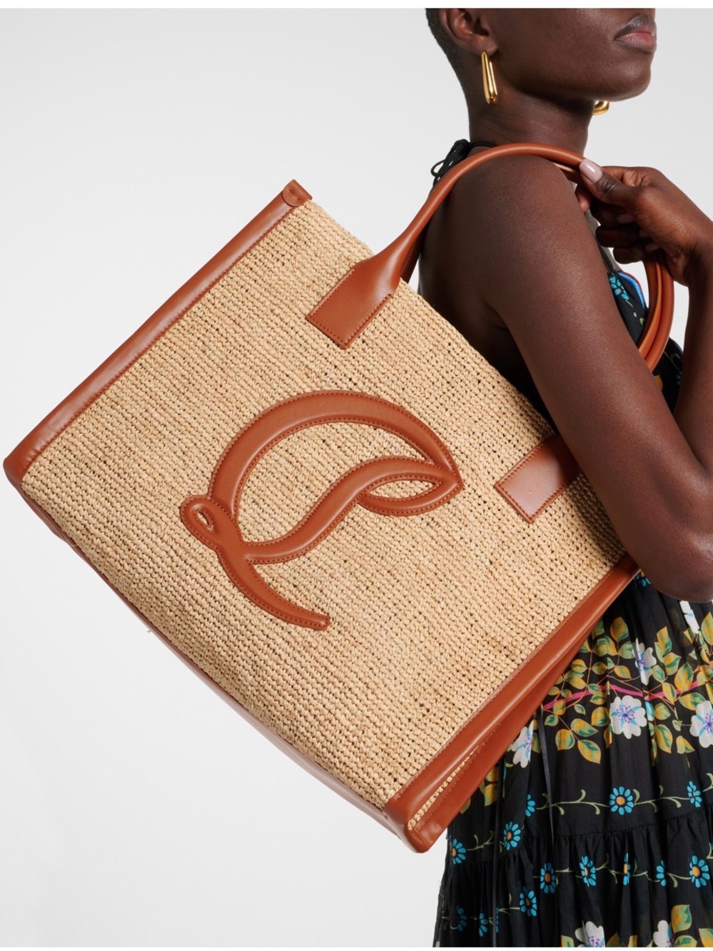 Rare Christian Louboutin NWT By My Side Raffia Tote with Pouch and Dust Bag